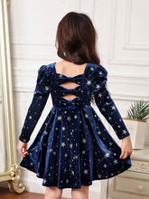 Young Girl Elegant Backless Bow Puff Sleeve Velvet Holiday Red Dress